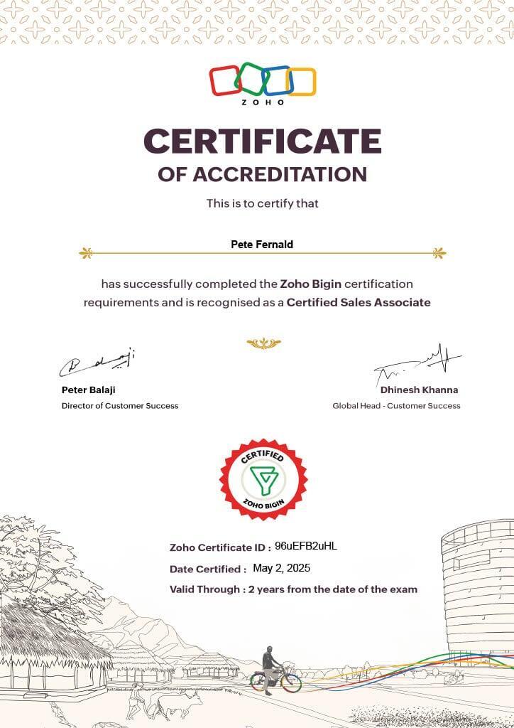 Zoho Certificate of Accreditation