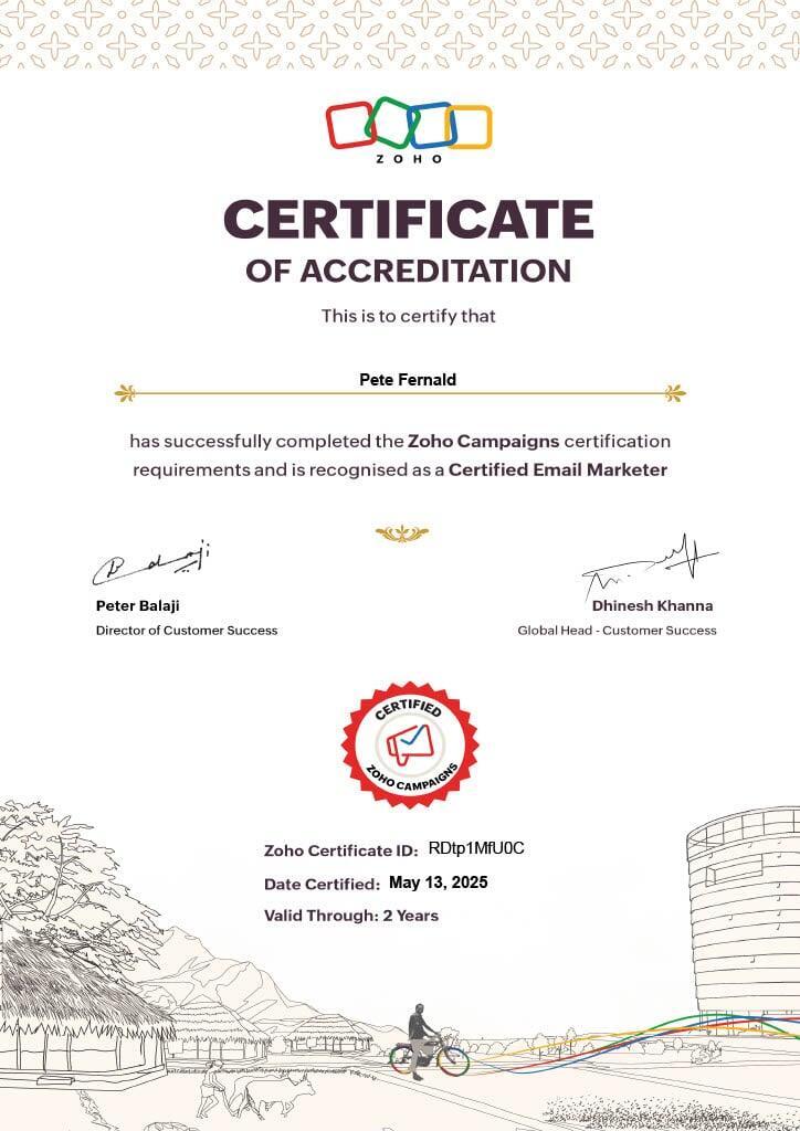 Zoho Certificate of Accreditation