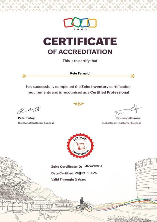 Zoho Certificate of Accreditation